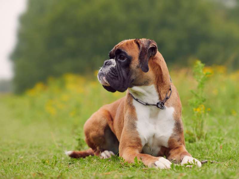 boxer sitting on the grass