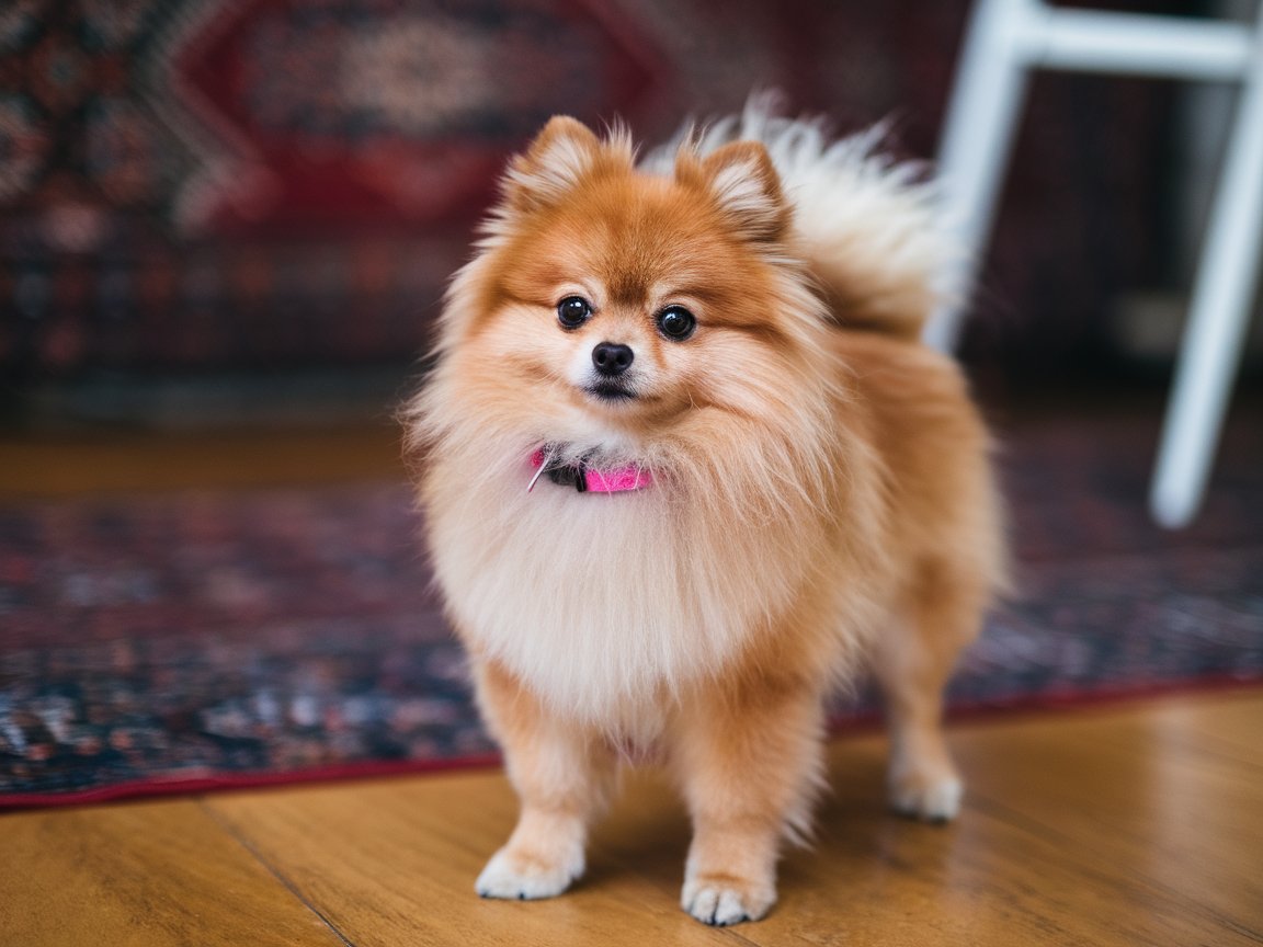 A Pomeranian dog showing off it's coat