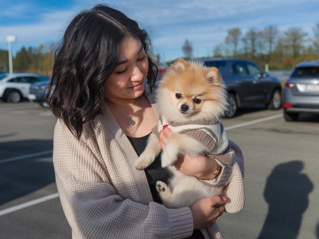 Wendy holding her Pomeranian Sash when she was a puppy