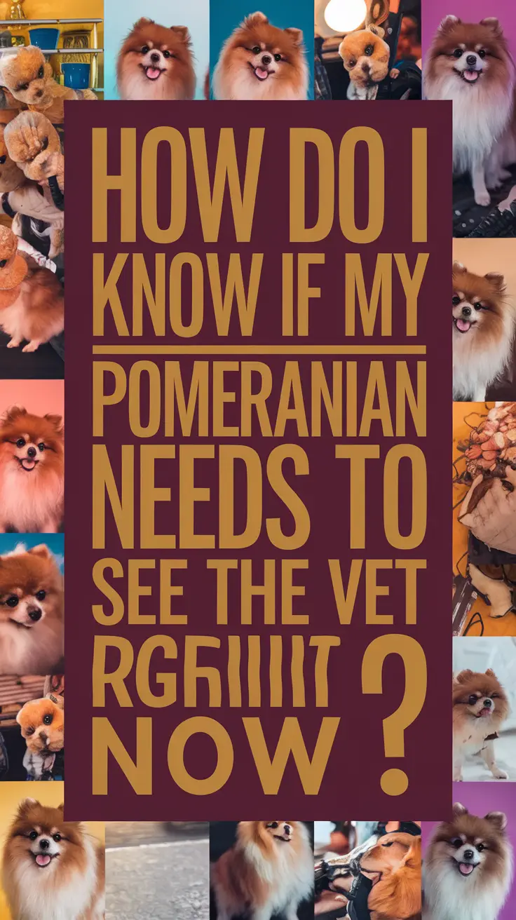 Big text overlay saying: How Do I Know If My Pomeranian Needs to See the Vet Right Now?, designed to immediately grab attention with thick, distinctive lettering in a large dark-colored box and bold white text, surrounded by a collage of vibrant, realistic images.
