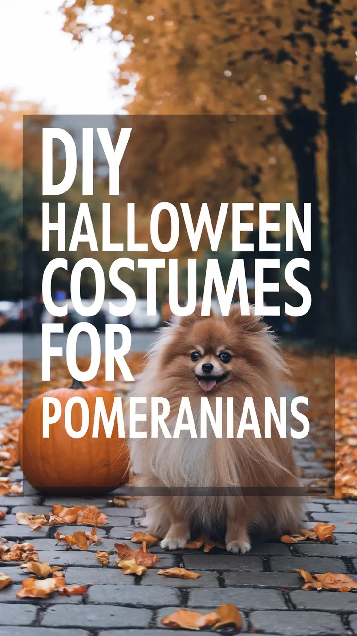 DIY Halloween Costumes for Pomeranians, featuring bold white lettering in a thick, eye-catching font set against a dark-colored box, designed to stand out with a simple yet impactful style.