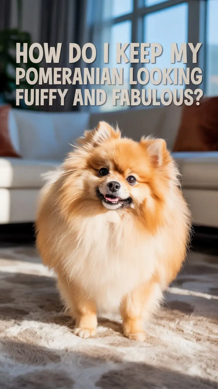 Big text overlay saying: "How Do I Keep My Pomeranian Looking Fluffy and Fabulous?" in thick, bold white lettering displayed in a prominent dark-colored box designed to grab attention.