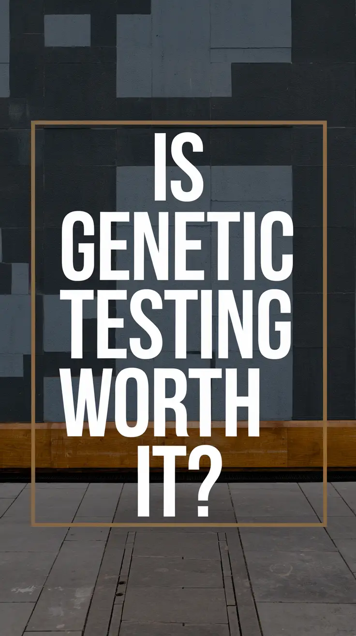 Big text overlay saying: "Is Genetic Testing Worth It?" with thick, bold white lettering set in a large dark-colored box to grab immediate attention.