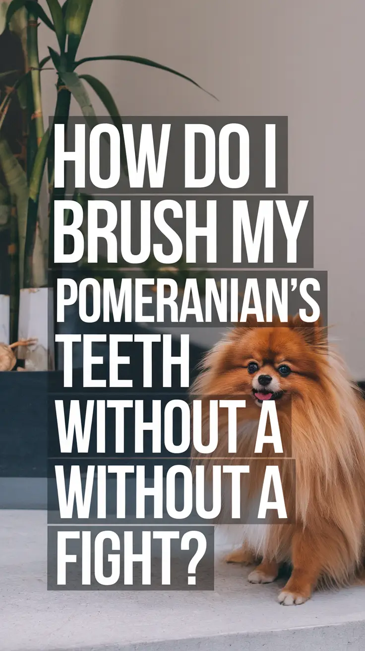 Big text overlay saying: How Do I Brush My Pomeranian’s Teeth Without a Fight?, set in bold white lettering inside a large dark-colored box designed for maximum visibility against the background, using a simple yet impactful design to attract immediate attention.