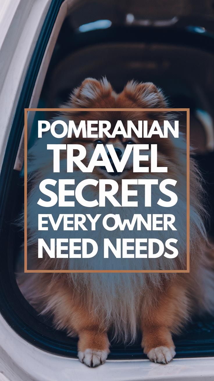Pomeranian Travel Secrets Every Owner Needs – bold white text in thick, distinctive lettering prominently displayed within a large dark-colored box, designed to instantly attract attention, set against a realistic background.
