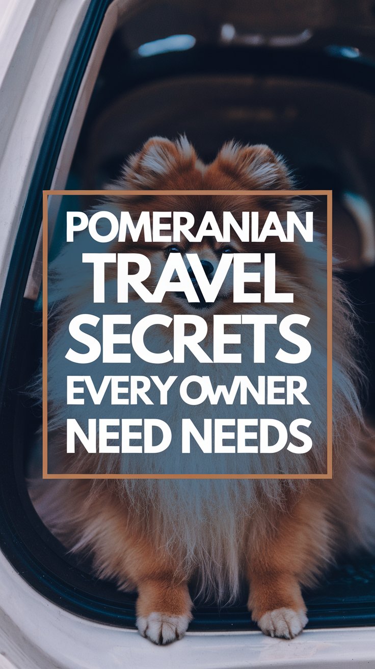 Pomeranian Travel Secrets Every Owner Needs – bold white text in thick, distinctive lettering prominently displayed within a large dark-colored box, designed to instantly attract attention, set against a realistic background.