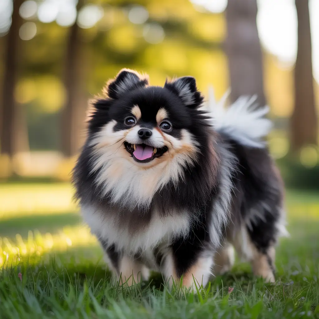 "Stunning Photograph of a Pomeranian with Alopecia X, highlighting Black Skin Disease. The image is captured on a sunny day with no additional text or words."
