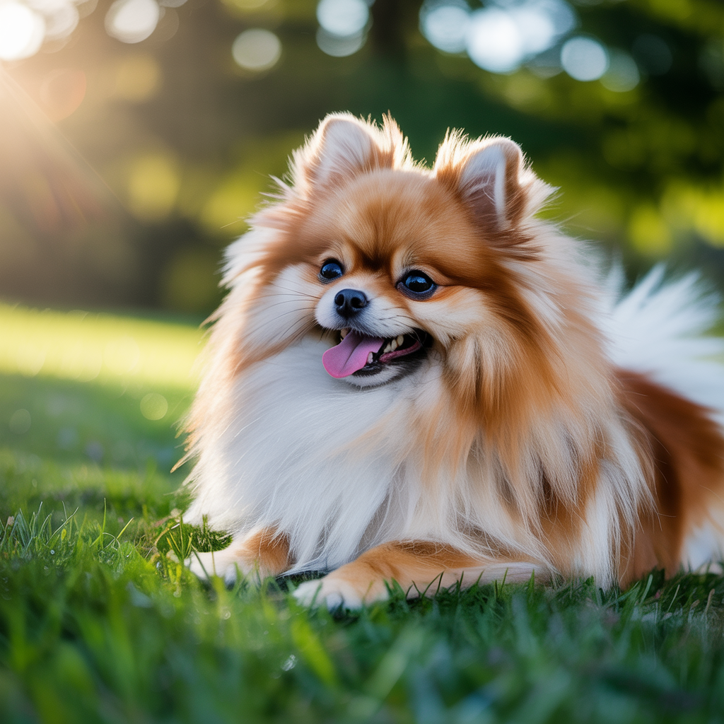 A stunning photograph of a Pomeranian on a sunny day, capturing the essence of hypoglycemia awareness, highlighting the signs, emergency response, and prevention. The image is clear, without any added text, focusing solely on the Pomeranian in a natural outdoor setting.