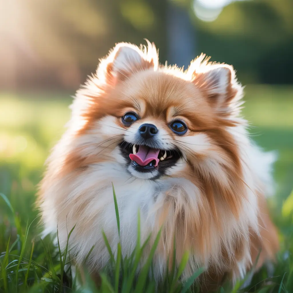 An image depicting ways to stop a Pomeranian from biting, set on a bright, sunny day without any text.