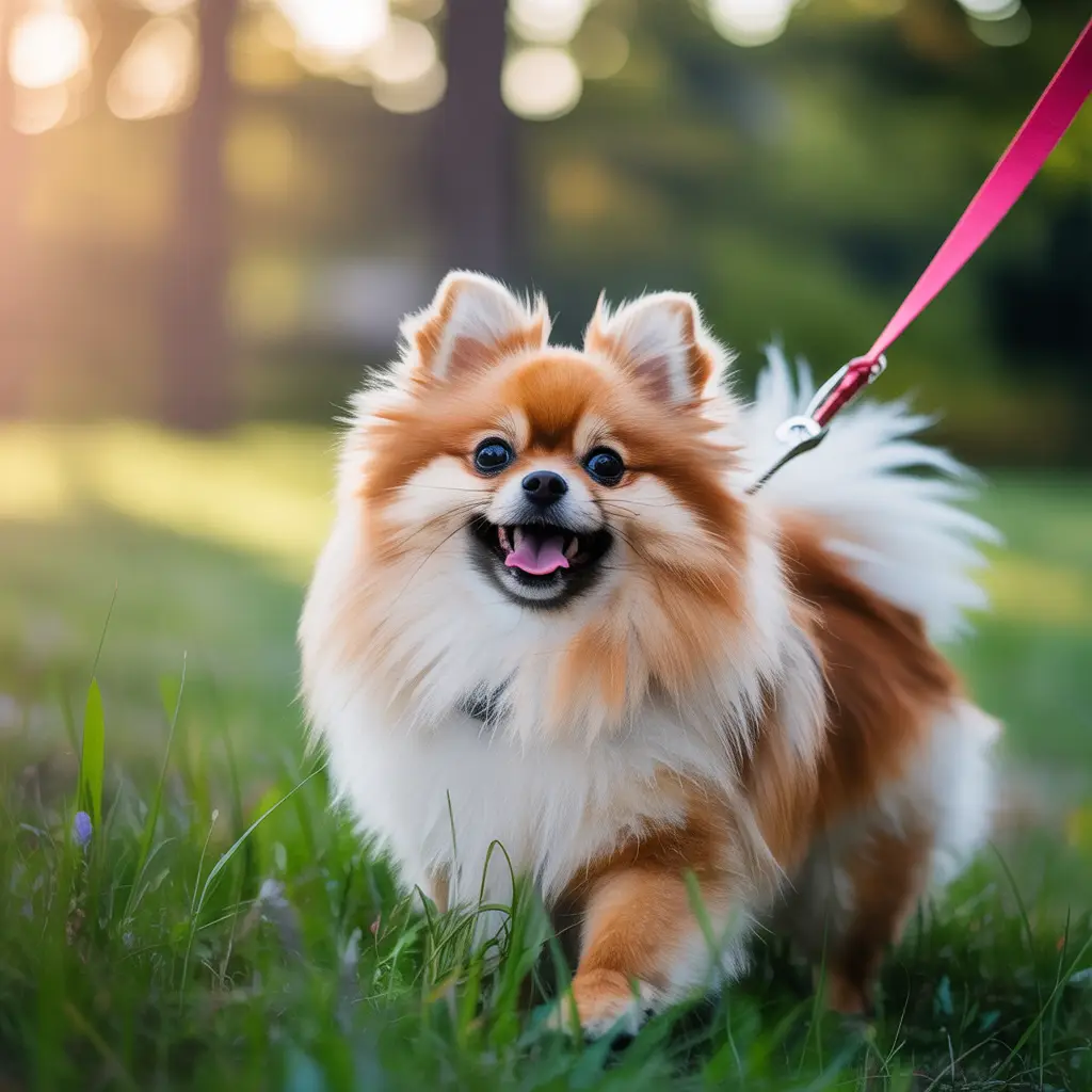 A stunning photograph depicting Pomeranian off-leash training on a sunny day. The image captures a picturesque scene with a Pomeranian in a natural outdoor setting, showcasing the training process without any added text or product advertisements.