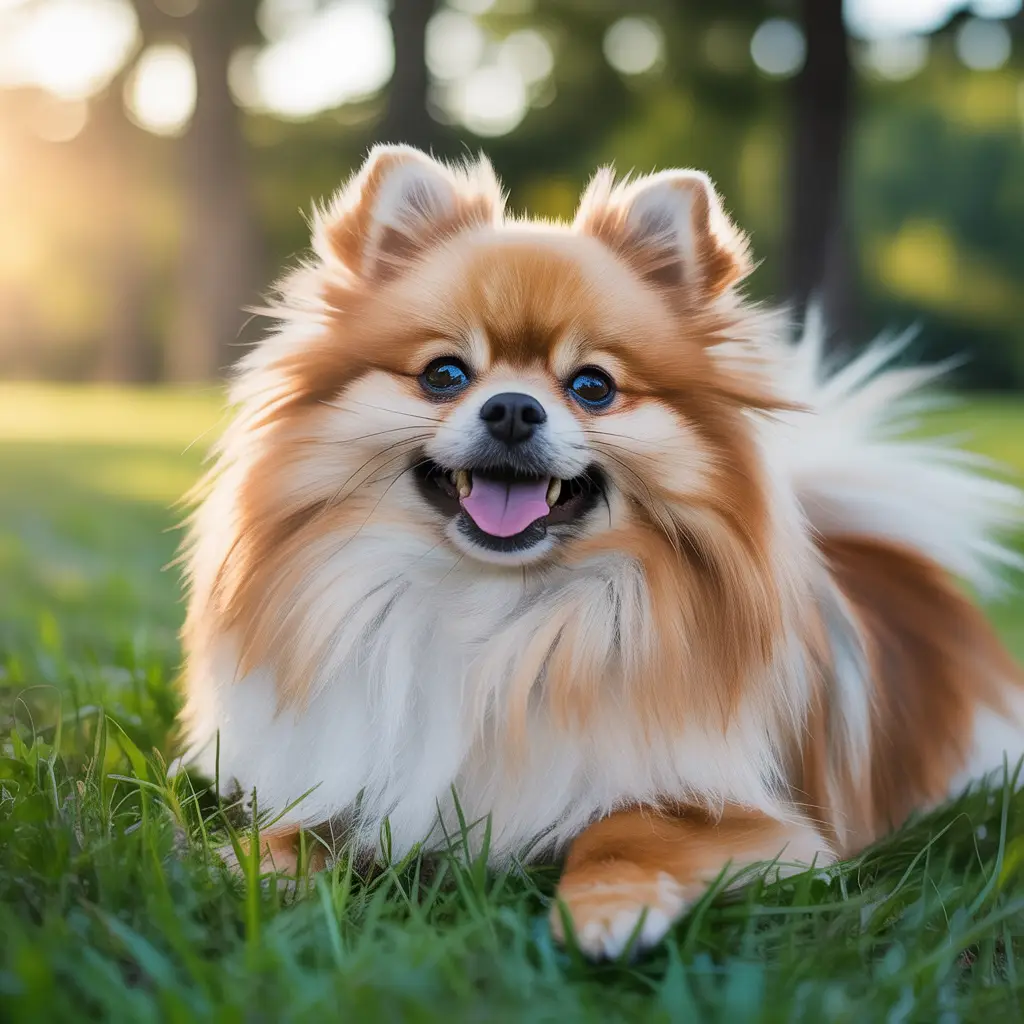 Photograph of a sunny day illustrating the concept of a raw diet for Pomeranians, emphasizing the benefits and risks of such a diet. The image captures a natural, vibrant scene suitable for understanding dietary choices for this dog breed.